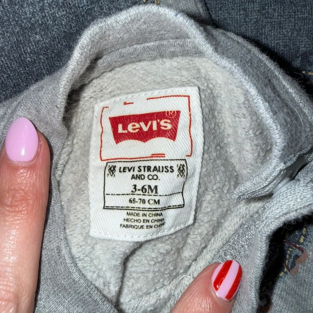 Levi's Romper Baby‎ 3-6M Gray Blue Excellent Faux Denim Overalls Fleece Coverall